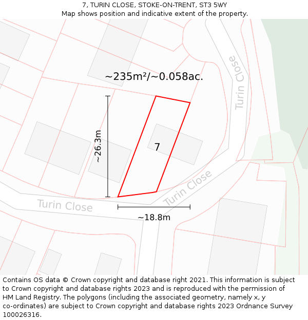 7, TURIN CLOSE, STOKE-ON-TRENT, ST3 5WY: Plot and title map