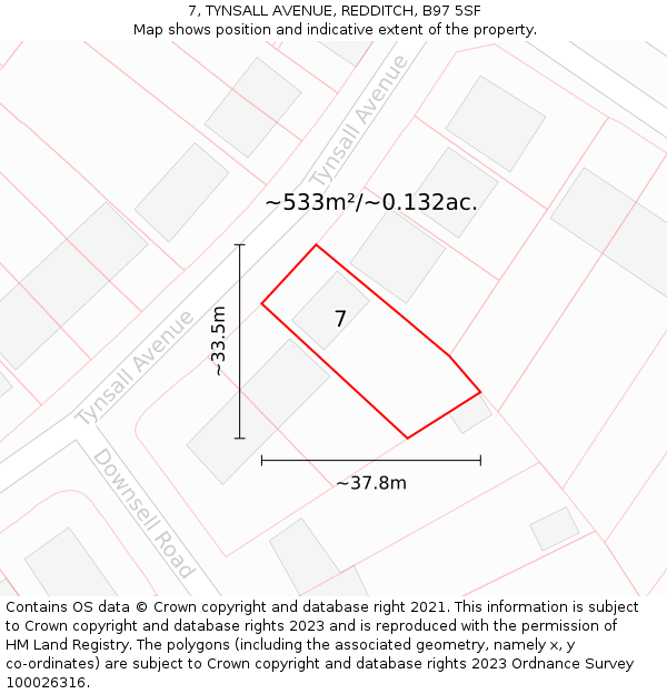 7, TYNSALL AVENUE, REDDITCH, B97 5SF: Plot and title map