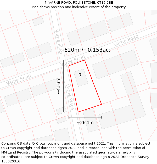 7, VARNE ROAD, FOLKESTONE, CT19 6BE: Plot and title map