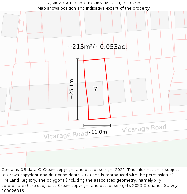 7, VICARAGE ROAD, BOURNEMOUTH, BH9 2SA: Plot and title map