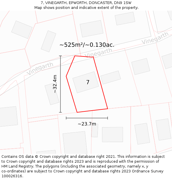 7, VINEGARTH, EPWORTH, DONCASTER, DN9 1SW: Plot and title map