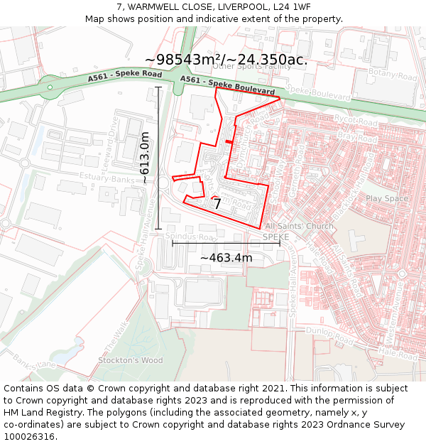 7, WARMWELL CLOSE, LIVERPOOL, L24 1WF: Plot and title map