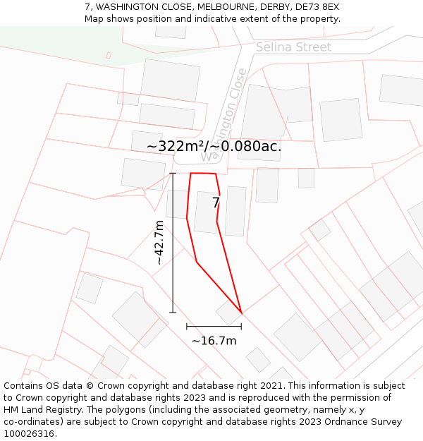 7, WASHINGTON CLOSE, MELBOURNE, DERBY, DE73 8EX: Plot and title map