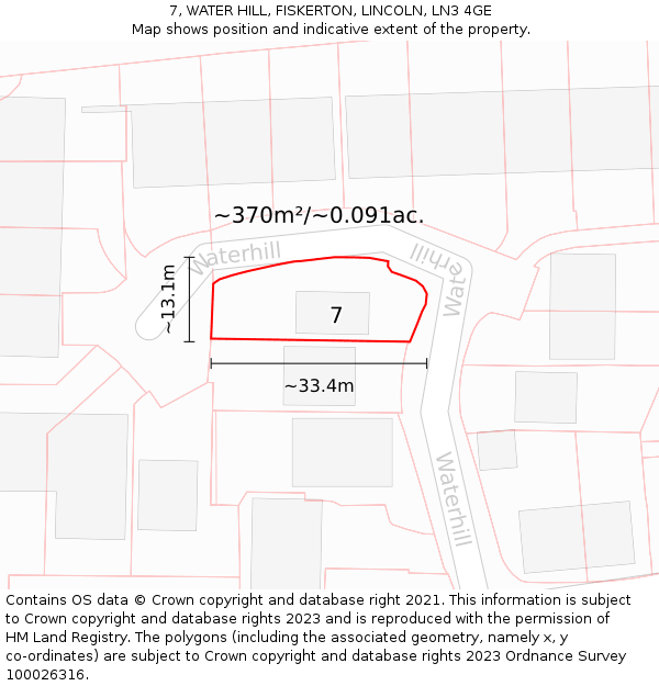 7, WATER HILL, FISKERTON, LINCOLN, LN3 4GE: Plot and title map