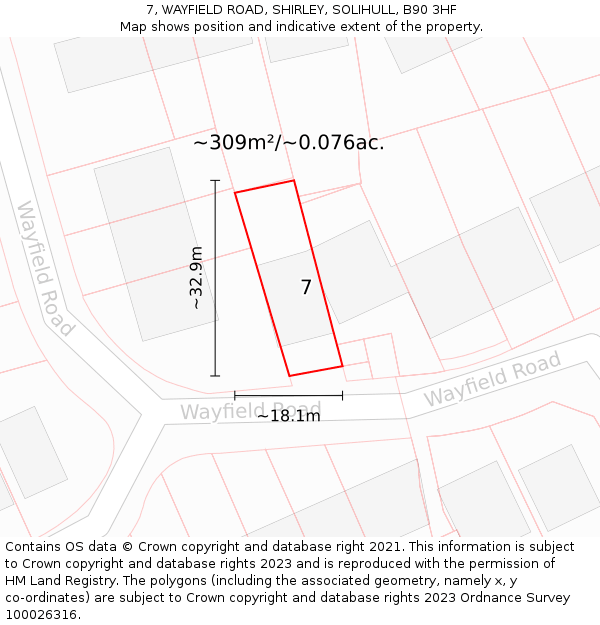 7, WAYFIELD ROAD, SHIRLEY, SOLIHULL, B90 3HF: Plot and title map