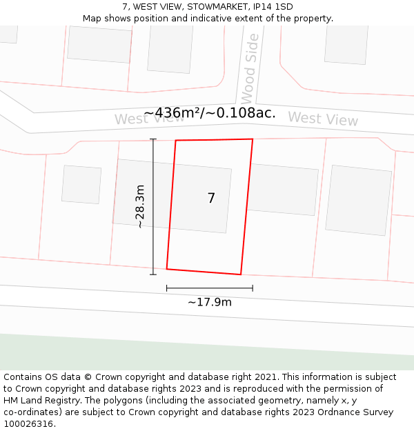 7, WEST VIEW, STOWMARKET, IP14 1SD: Plot and title map