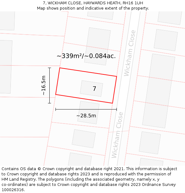 7, WICKHAM CLOSE, HAYWARDS HEATH, RH16 1UH: Plot and title map