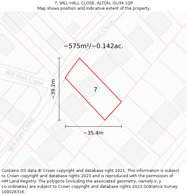 7, WILL HALL CLOSE, ALTON, GU34 1QP: Plot and title map