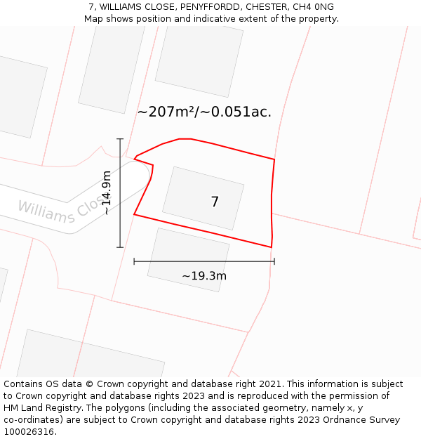 7, WILLIAMS CLOSE, PENYFFORDD, CHESTER, CH4 0NG: Plot and title map