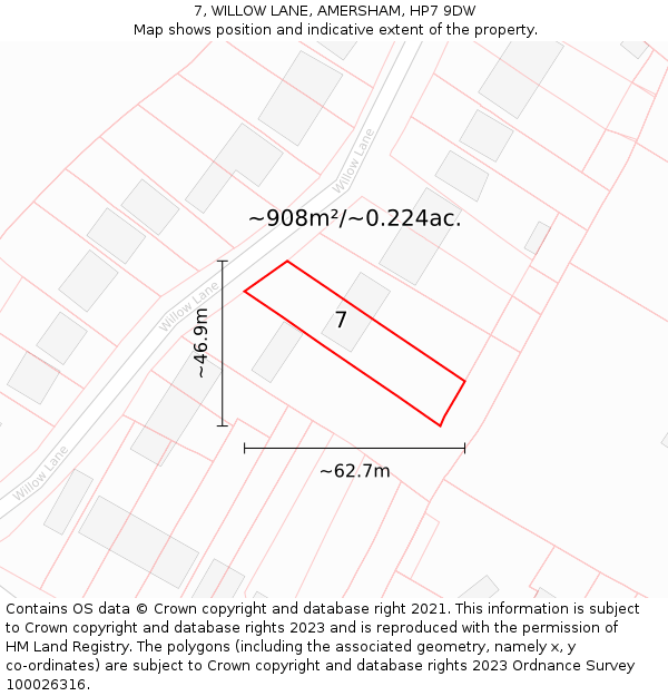 7, WILLOW LANE, AMERSHAM, HP7 9DW: Plot and title map