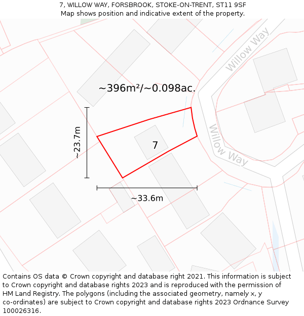 7, WILLOW WAY, FORSBROOK, STOKE-ON-TRENT, ST11 9SF: Plot and title map