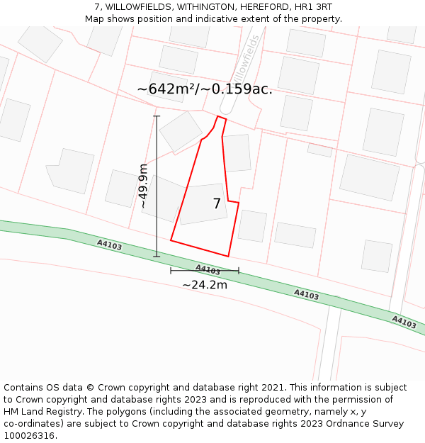 7, WILLOWFIELDS, WITHINGTON, HEREFORD, HR1 3RT: Plot and title map