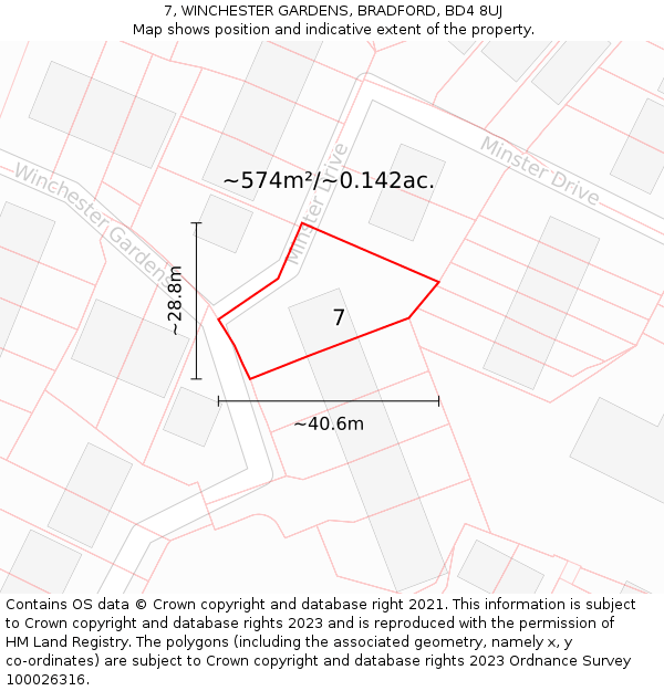 7, WINCHESTER GARDENS, BRADFORD, BD4 8UJ: Plot and title map