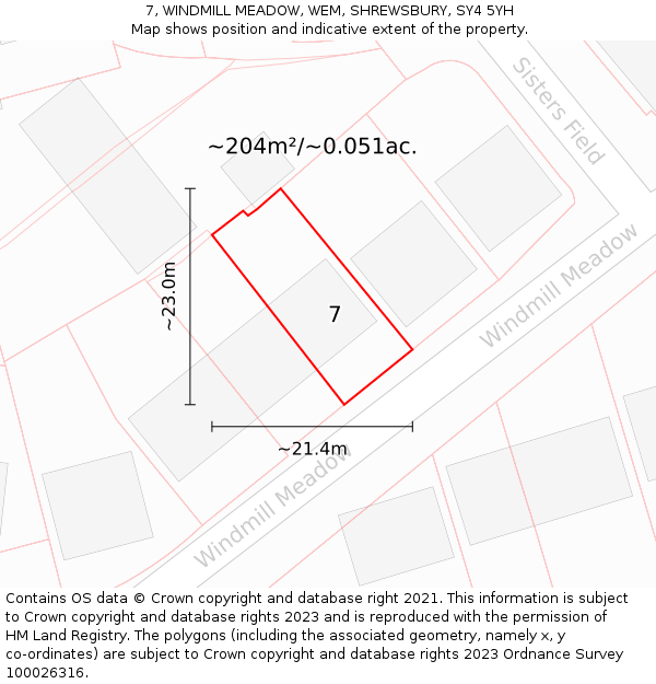 7, WINDMILL MEADOW, WEM, SHREWSBURY, SY4 5YH: Plot and title map