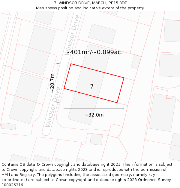 7, WINDSOR DRIVE, MARCH, PE15 8DF: Plot and title map