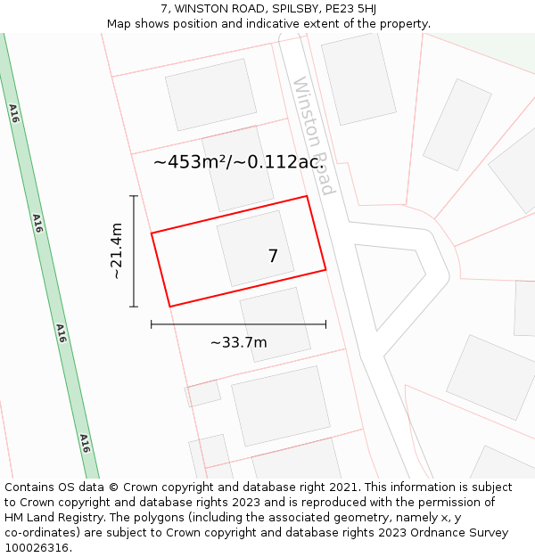 7, WINSTON ROAD, SPILSBY, PE23 5HJ: Plot and title map