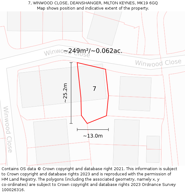 7, WINWOOD CLOSE, DEANSHANGER, MILTON KEYNES, MK19 6GQ: Plot and title map