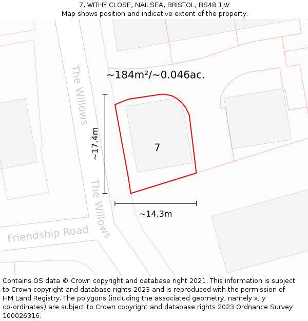 7, WITHY CLOSE, NAILSEA, BRISTOL, BS48 1JW: Plot and title map