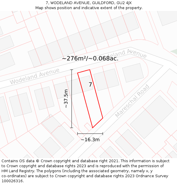 7, WODELAND AVENUE, GUILDFORD, GU2 4JX: Plot and title map