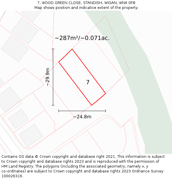 7, WOOD GREEN CLOSE, STANDISH, WIGAN, WN6 0FB: Plot and title map