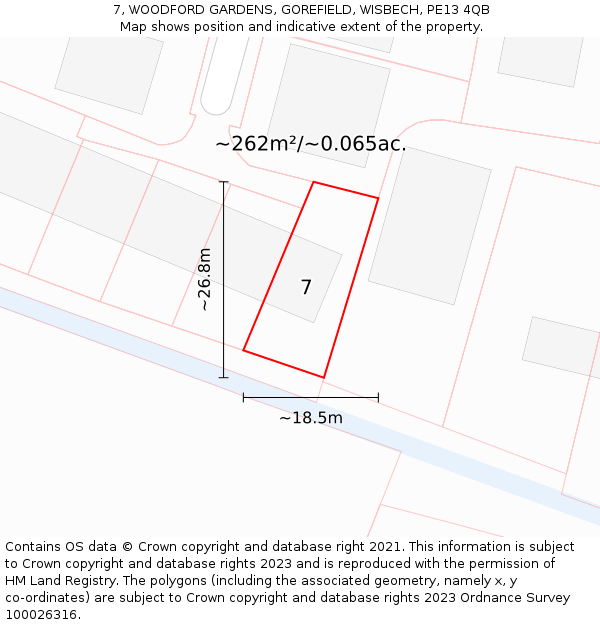 7, WOODFORD GARDENS, GOREFIELD, WISBECH, PE13 4QB: Plot and title map