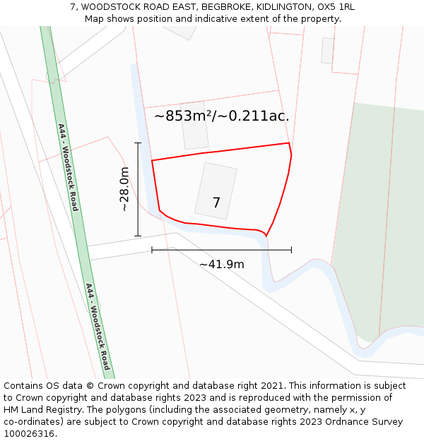 7, WOODSTOCK ROAD EAST, BEGBROKE, KIDLINGTON, OX5 1RL: Plot and title map