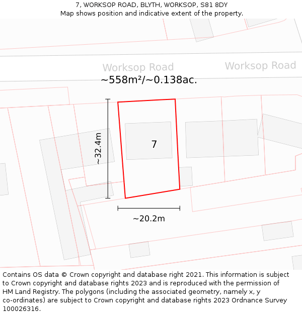 7, WORKSOP ROAD, BLYTH, WORKSOP, S81 8DY: Plot and title map