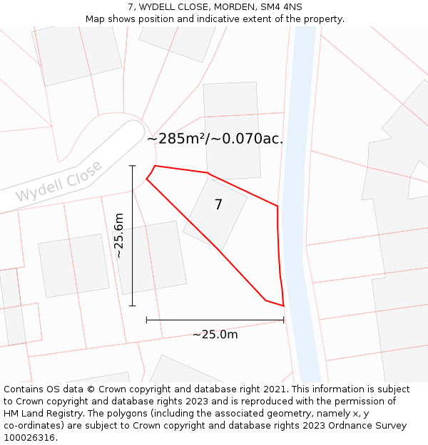 7, WYDELL CLOSE, MORDEN, SM4 4NS: Plot and title map