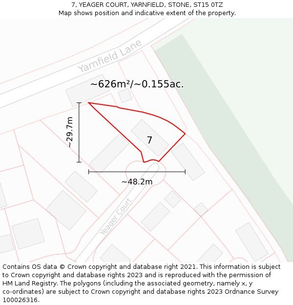 7, YEAGER COURT, YARNFIELD, STONE, ST15 0TZ: Plot and title map