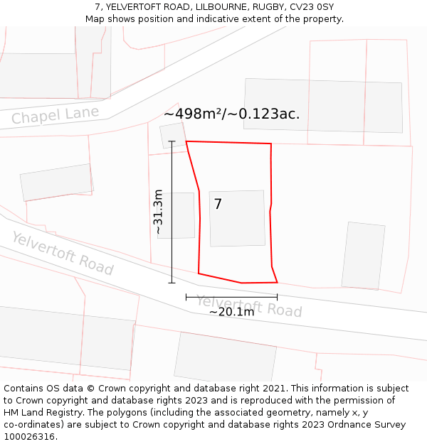 7, YELVERTOFT ROAD, LILBOURNE, RUGBY, CV23 0SY: Plot and title map