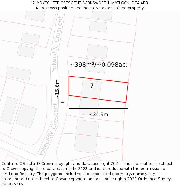 7, YOKECLIFFE CRESCENT, WIRKSWORTH, MATLOCK, DE4 4ER: Plot and title map