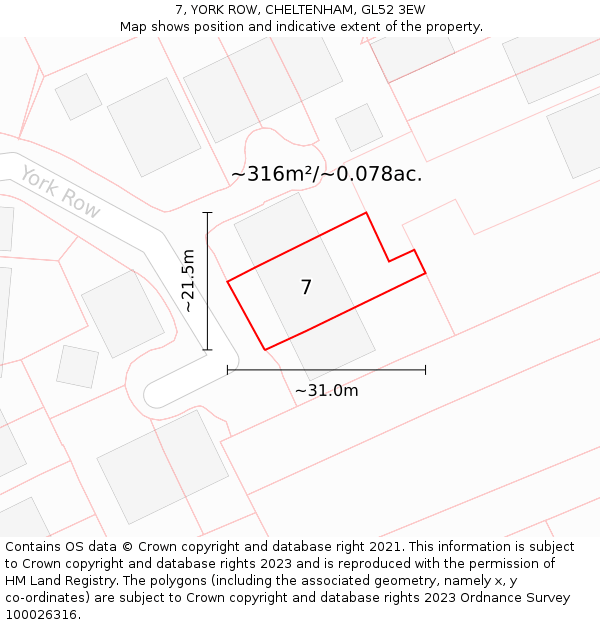 7, YORK ROW, CHELTENHAM, GL52 3EW: Plot and title map