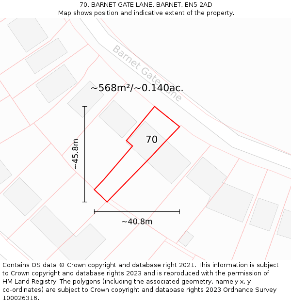 70, BARNET GATE LANE, BARNET, EN5 2AD: Plot and title map