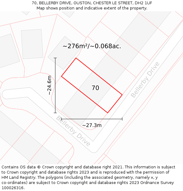 70, BELLERBY DRIVE, OUSTON, CHESTER LE STREET, DH2 1UF: Plot and title map