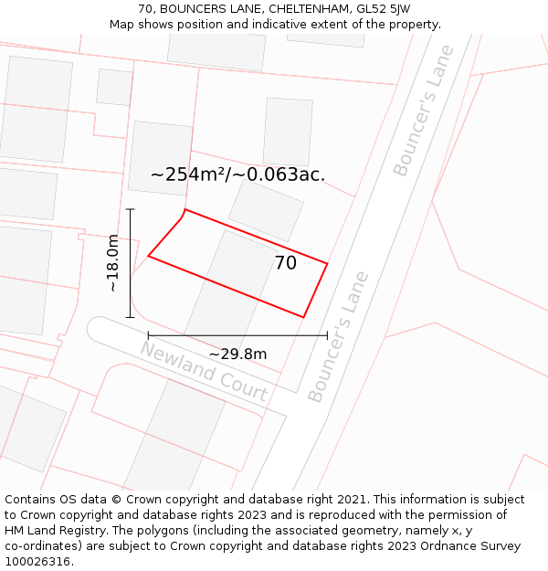 70, BOUNCERS LANE, CHELTENHAM, GL52 5JW: Plot and title map