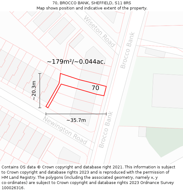 70, BROCCO BANK, SHEFFIELD, S11 8RS: Plot and title map