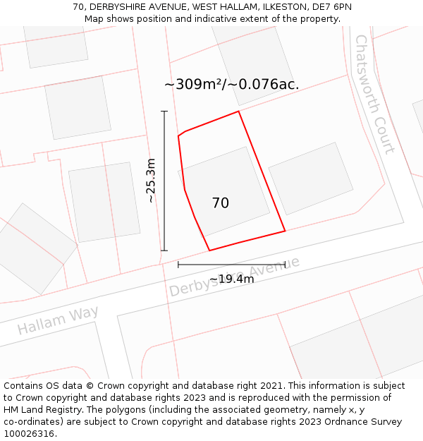 70, DERBYSHIRE AVENUE, WEST HALLAM, ILKESTON, DE7 6PN: Plot and title map