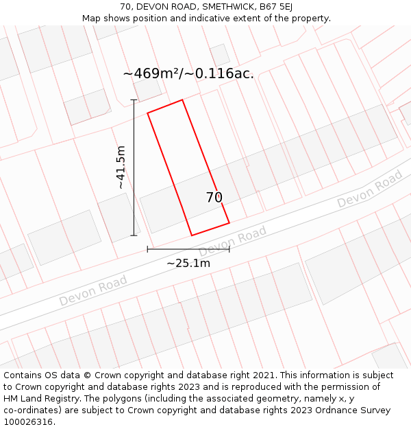 70, DEVON ROAD, SMETHWICK, B67 5EJ: Plot and title map