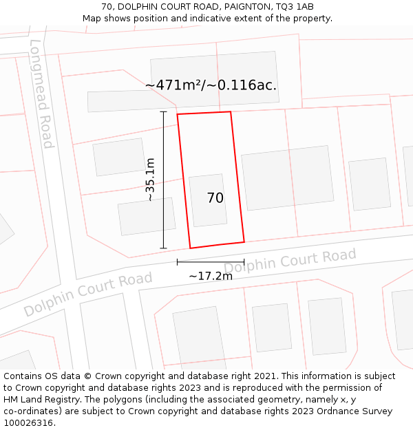 70, DOLPHIN COURT ROAD, PAIGNTON, TQ3 1AB: Plot and title map