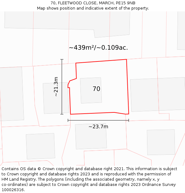 70, FLEETWOOD CLOSE, MARCH, PE15 9NB: Plot and title map