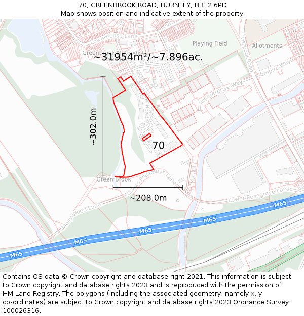 70, GREENBROOK ROAD, BURNLEY, BB12 6PD: Plot and title map