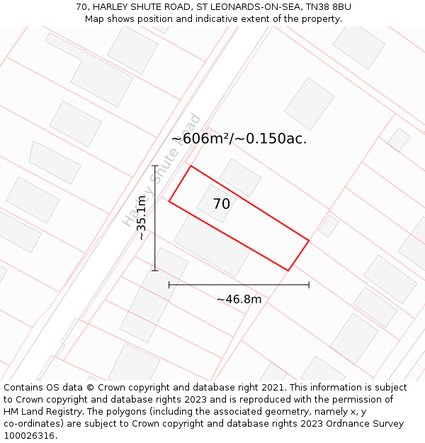 70, HARLEY SHUTE ROAD, ST LEONARDS-ON-SEA, TN38 8BU: Plot and title map