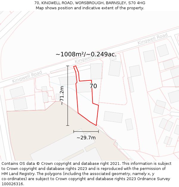 70, KINGWELL ROAD, WORSBROUGH, BARNSLEY, S70 4HG: Plot and title map