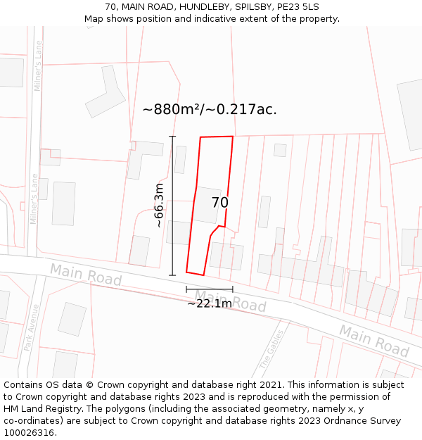 70, MAIN ROAD, HUNDLEBY, SPILSBY, PE23 5LS: Plot and title map