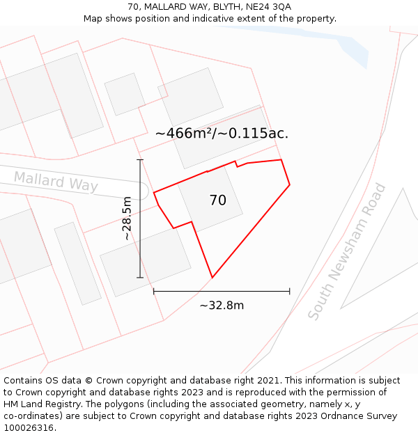 70, MALLARD WAY, BLYTH, NE24 3QA: Plot and title map