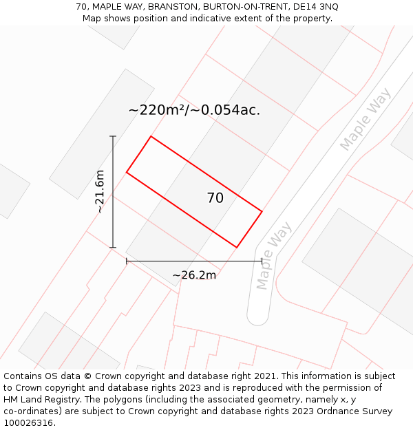 70, MAPLE WAY, BRANSTON, BURTON-ON-TRENT, DE14 3NQ: Plot and title map