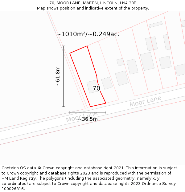 70, MOOR LANE, MARTIN, LINCOLN, LN4 3RB: Plot and title map