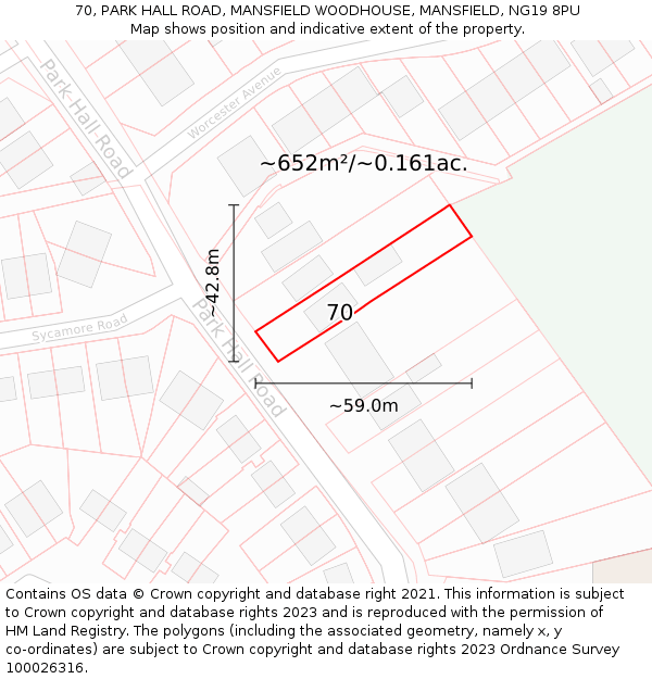 70, PARK HALL ROAD, MANSFIELD WOODHOUSE, MANSFIELD, NG19 8PU: Plot and title map