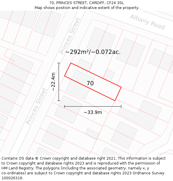 70, PRINCES STREET, CARDIFF, CF24 3SL: Plot and title map