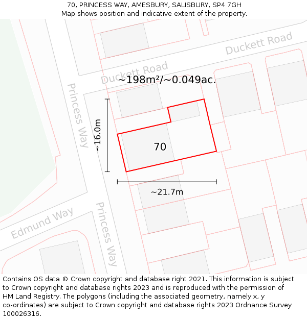 70, PRINCESS WAY, AMESBURY, SALISBURY, SP4 7GH: Plot and title map